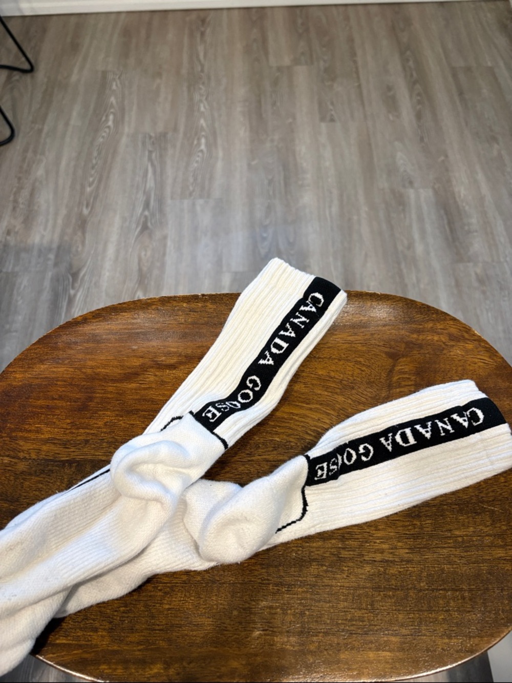 Canada Goose White Crew Socks with Black Logo Band